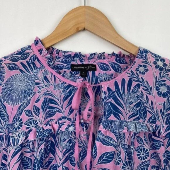 J.Crew X Abigail Borg S Blouse Floral Prairie Dusk Print Pink Navy Ribbon Tie - Picture 5 of 14